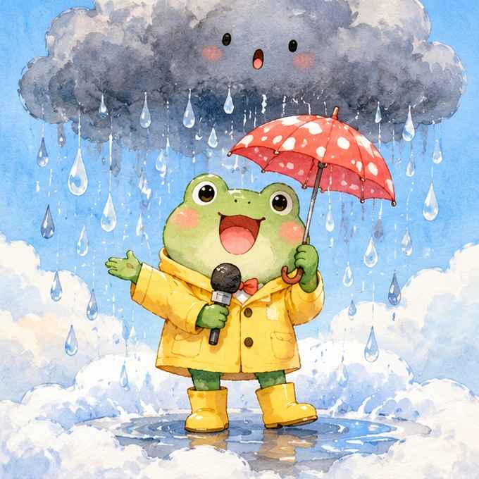いや、雨予報じゃなくて雲の上や！猫だけ地上の天気見てるやん！
